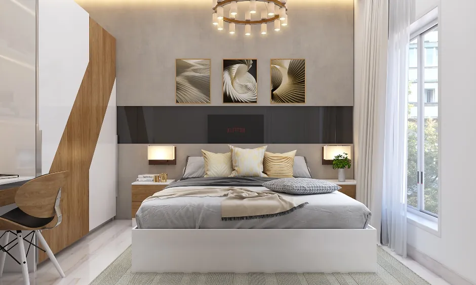 soft neutral bedroom in Hyderabad